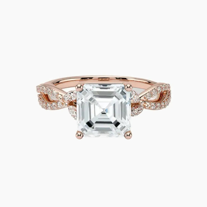 Amara Luxe Adorned Asscher Designer 2.5 Carat Lab Grown Diamond Engagement Ring in 18K Rose Gold