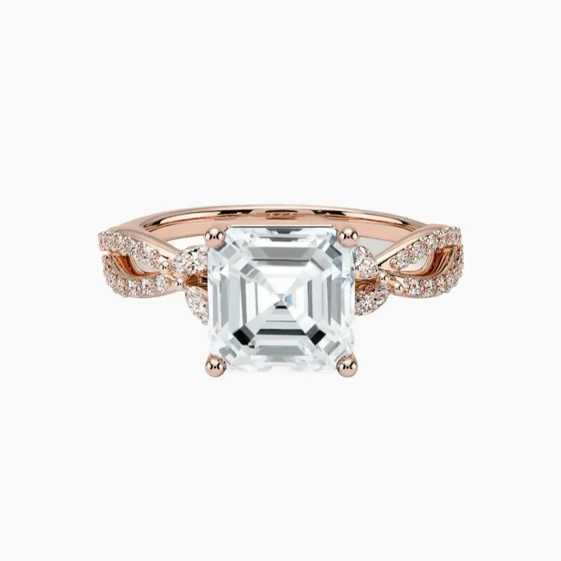 Amara Luxe Adorned Asscher Designer 3 Carat Lab Grown Diamond Engagement Ring in 18K Yellow Gold