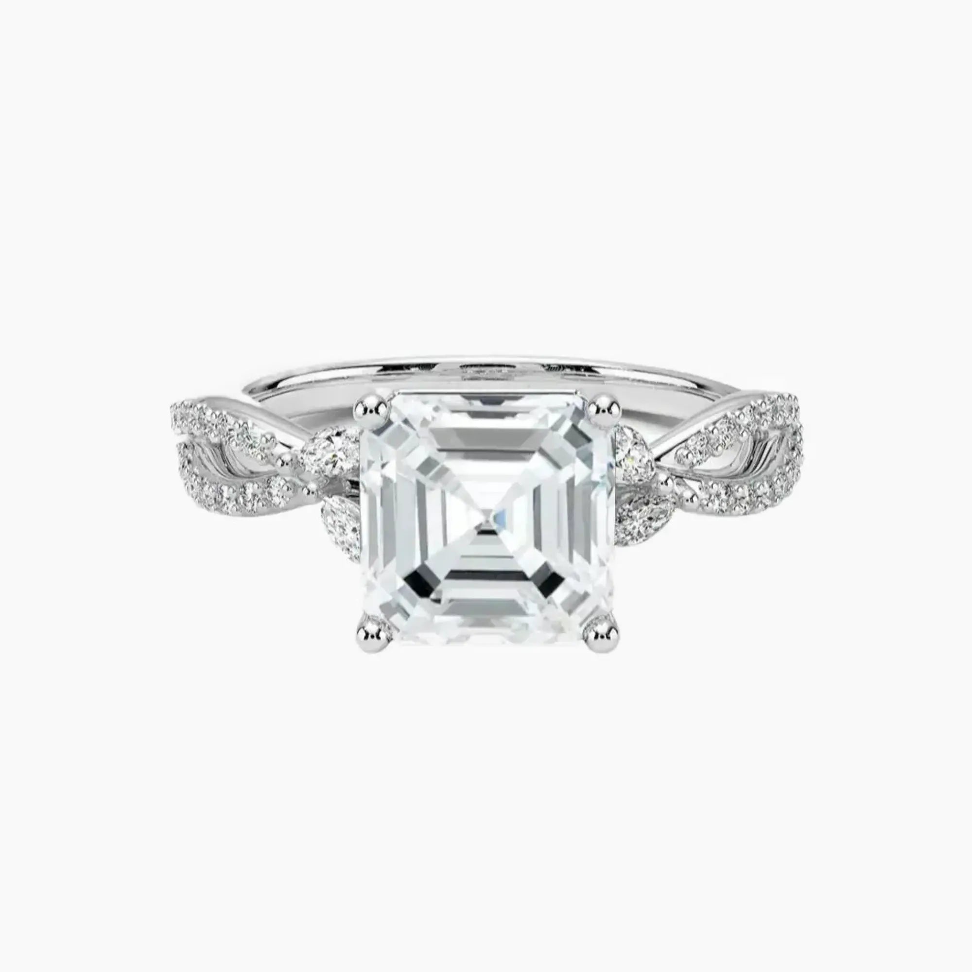 Amara Luxe Adorned Asscher Designer Diamond Ring Setting in 14K White Gold