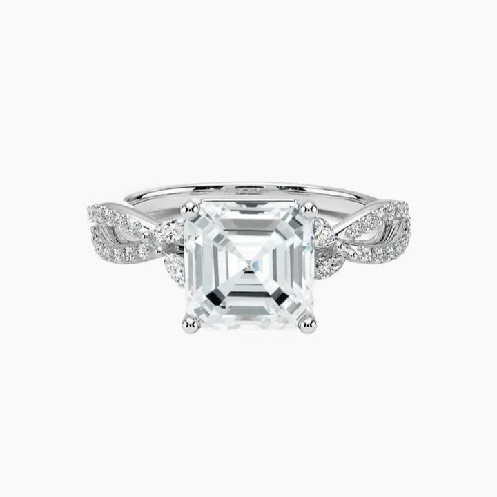 Amara Luxe Adorned Asscher Designer 1.5 Carat Lab Grown Diamond Engagement Ring in 14K White Gold