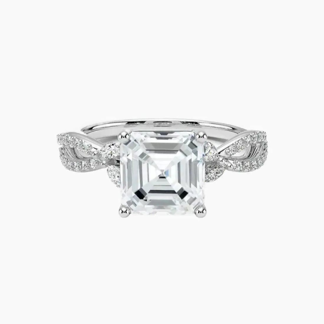 Amara Luxe Adorned Asscher Designer Diamond Ring Setting in 18K White Gold