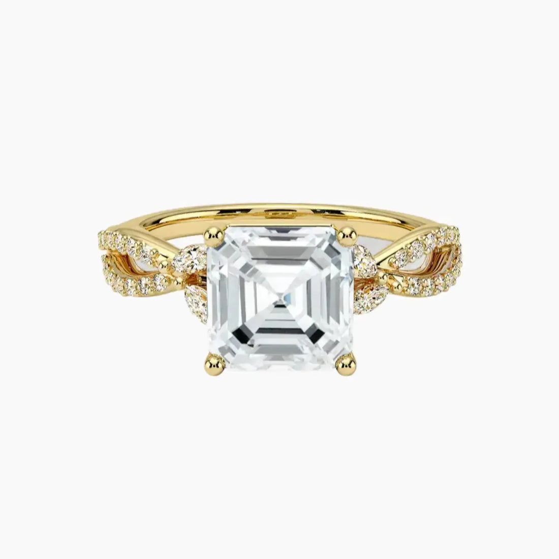 Amara Luxe Adorned Asscher Designer 2 Carat Lab Grown Diamond Engagement Ring in 14K White Gold