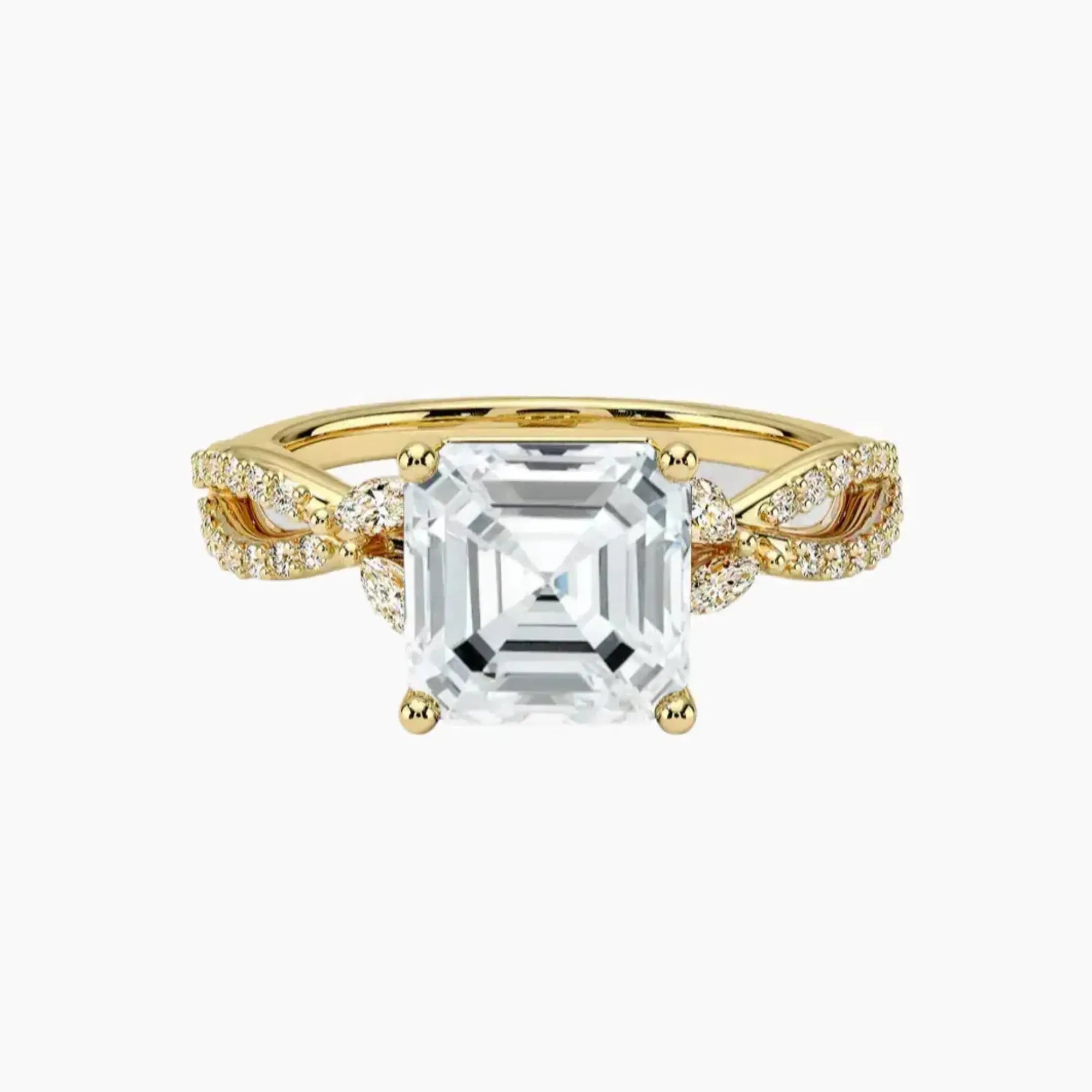 Amara Luxe Adorned Asscher Designer 1.5 Carat Lab Grown Diamond Engagement Ring in 18K Yellow Gold