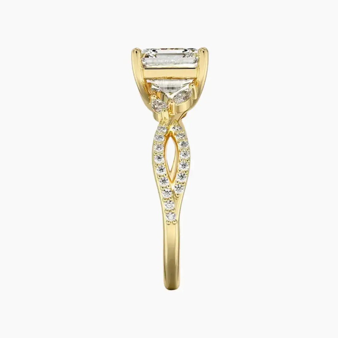 Amara Luxe Adorned Asscher Designer 3 Carat Lab Grown Diamond Engagement Ring in 18K White Gold
