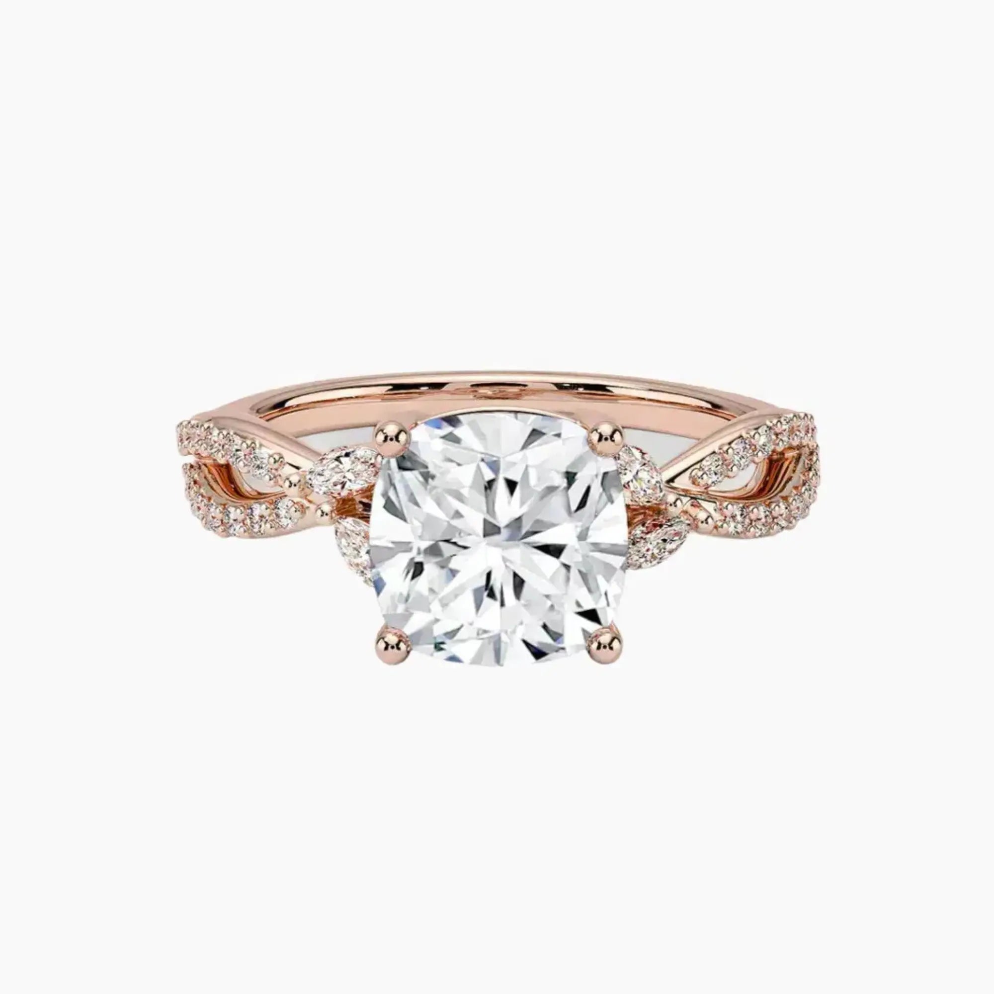 Amara Luxe Adorned Cushion Designer 2.5 Carat Lab Grown Diamond Engagement Ring in 14K Yellow Gold