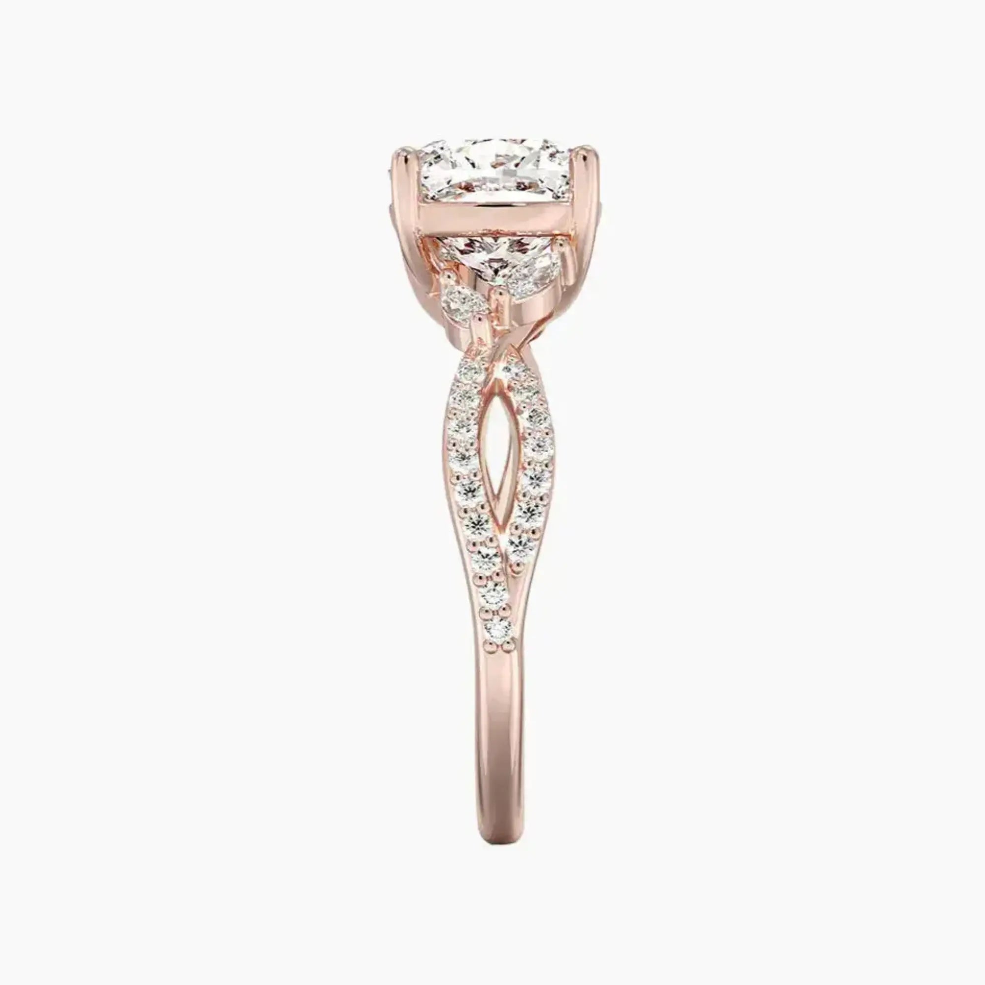 Amara Luxe Adorned Cushion Designer 3 Carat Lab Grown Diamond Engagement Ring in 18K White Gold