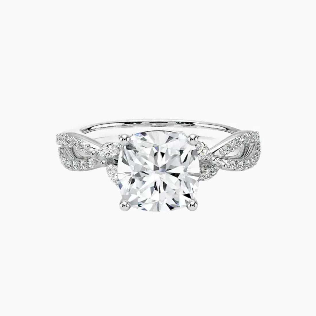 Amara Luxe Adorned Cushion Designer 3 Carat Lab Grown Diamond Engagement Ring in 18K White Gold