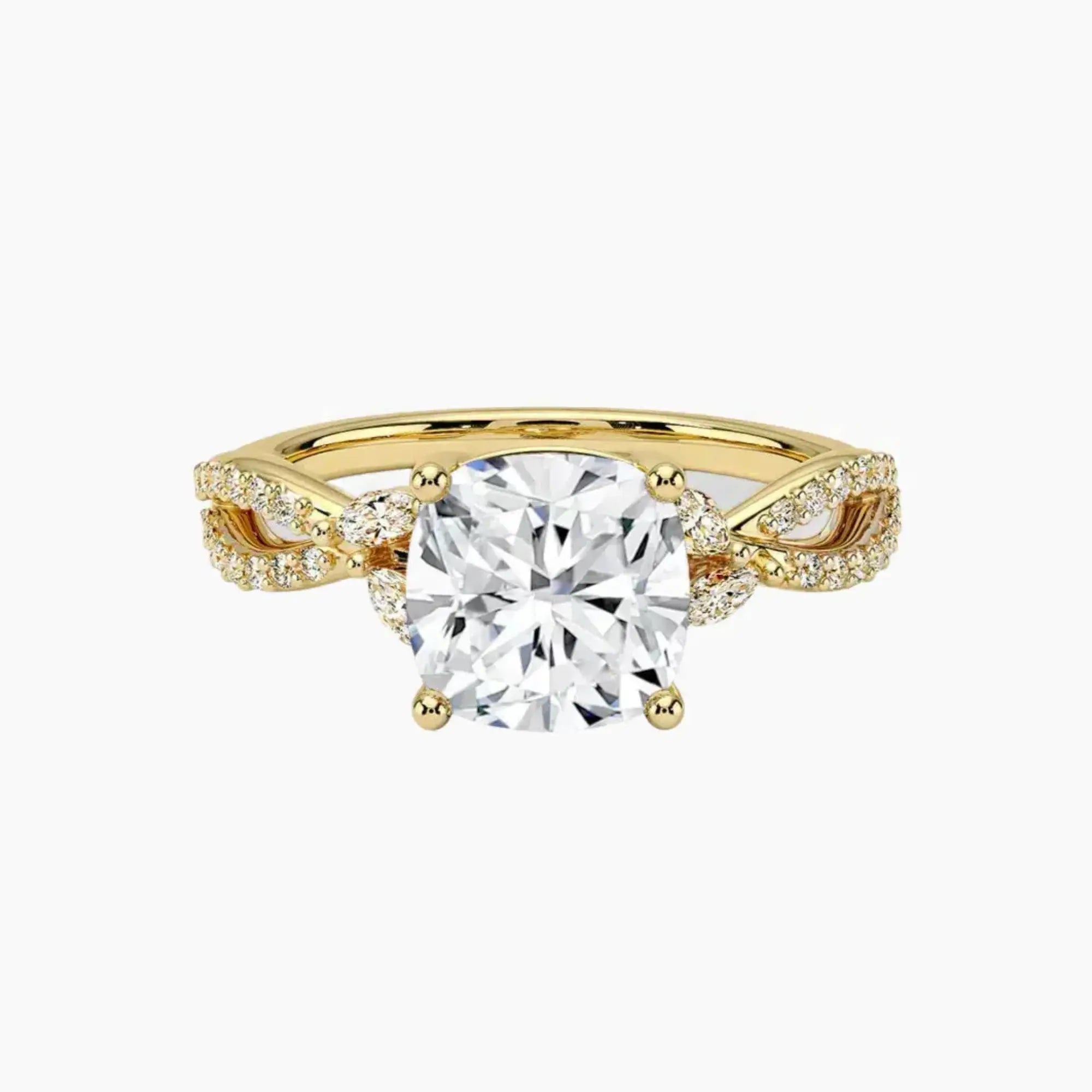Amara Luxe Adorned Cushion Designer 1 Carat Lab Grown Diamond Engagement Ring in 18K Yellow Gold