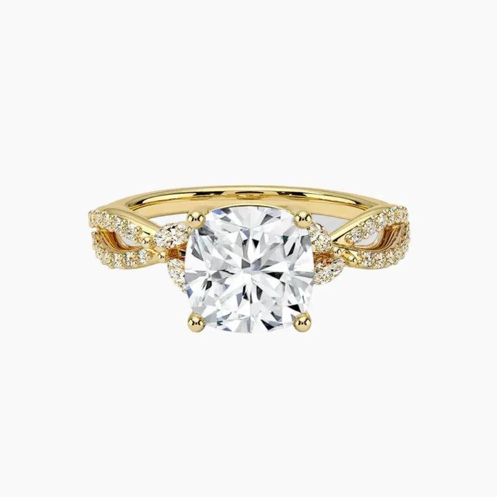 Amara Luxe Adorned Cushion Designer 1.5 Carat Lab Grown Diamond Engagement Ring in 14K Yellow Gold