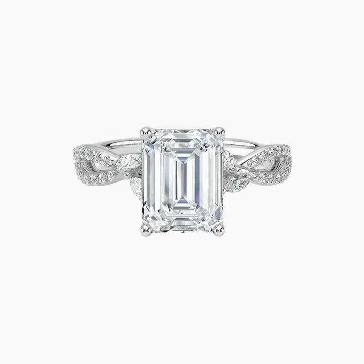 Amara Luxe Adorned Emerald Designer 1 Carat Lab Grown Diamond Engagement Ring in 14K White Gold