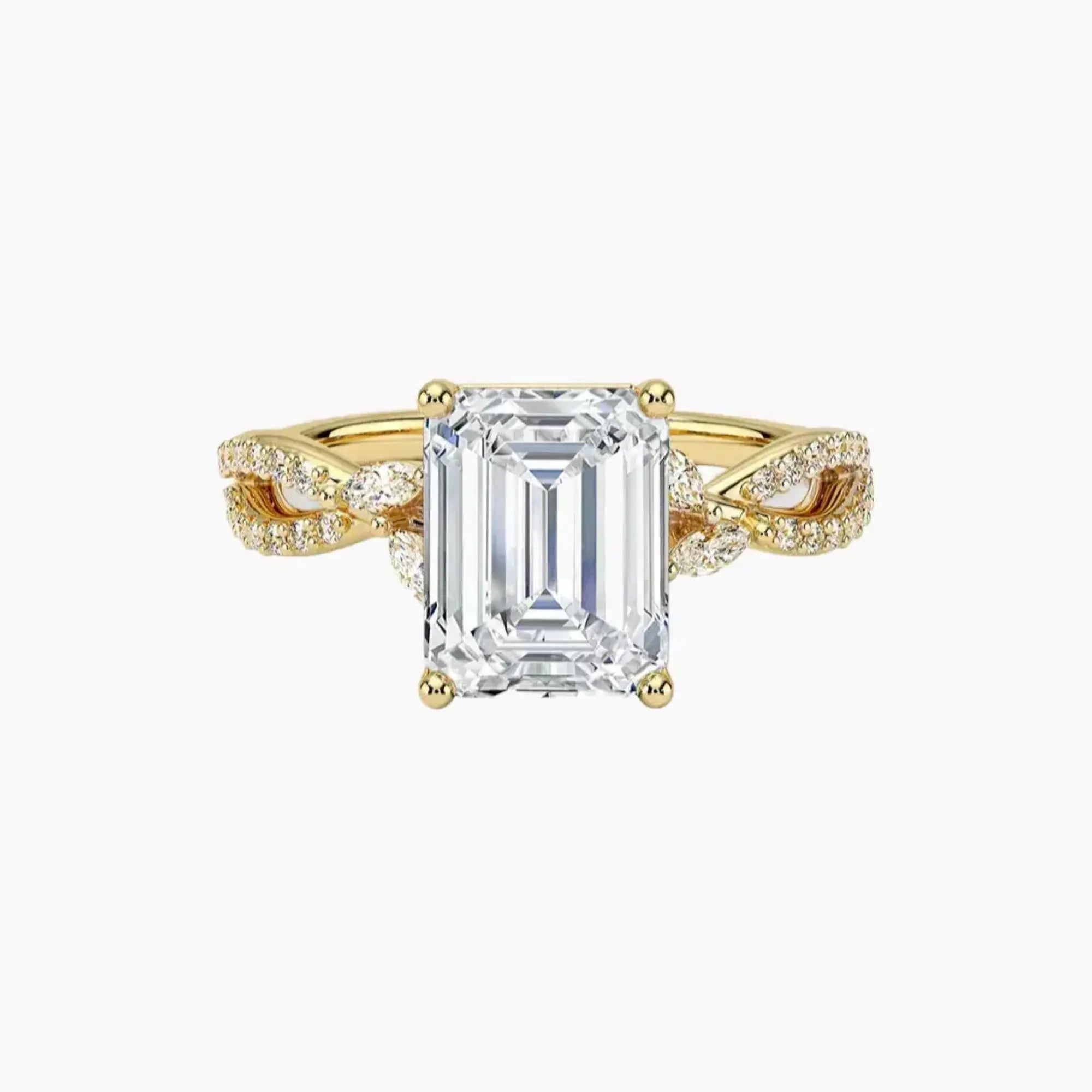 Amara Luxe Adorned Emerald Designer 2 Carat Lab Grown Diamond Engagement Ring in 18K Yellow Gold