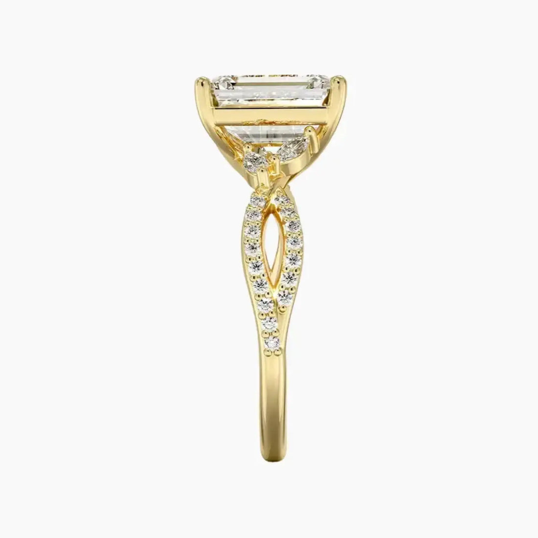 Amara Luxe Adorned Emerald Designer 2 Carat Lab Grown Diamond Engagement Ring in 14K Yellow Gold