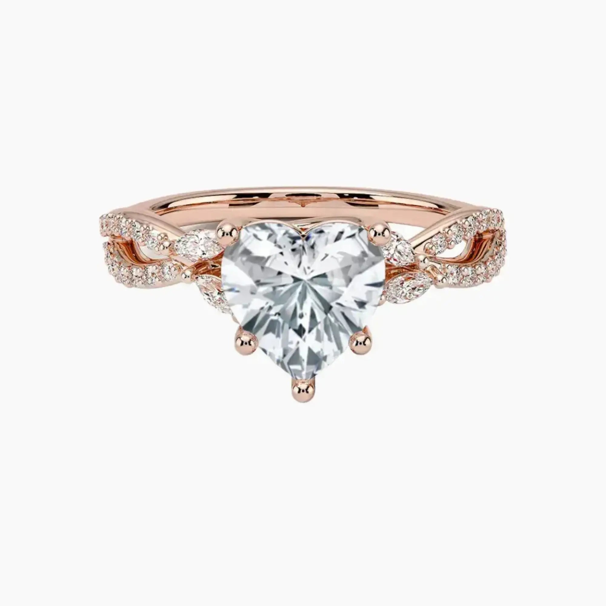 Amara Luxe Adorned Heart Designer 1.5 Carat Lab Grown Diamond Engagement Ring in 18K Rose Gold