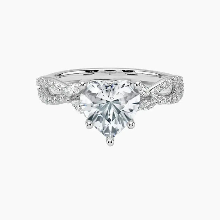 Amara Luxe Adorned Heart Designer 3 Carat Lab Grown Diamond Engagement Ring in 18K White Gold
