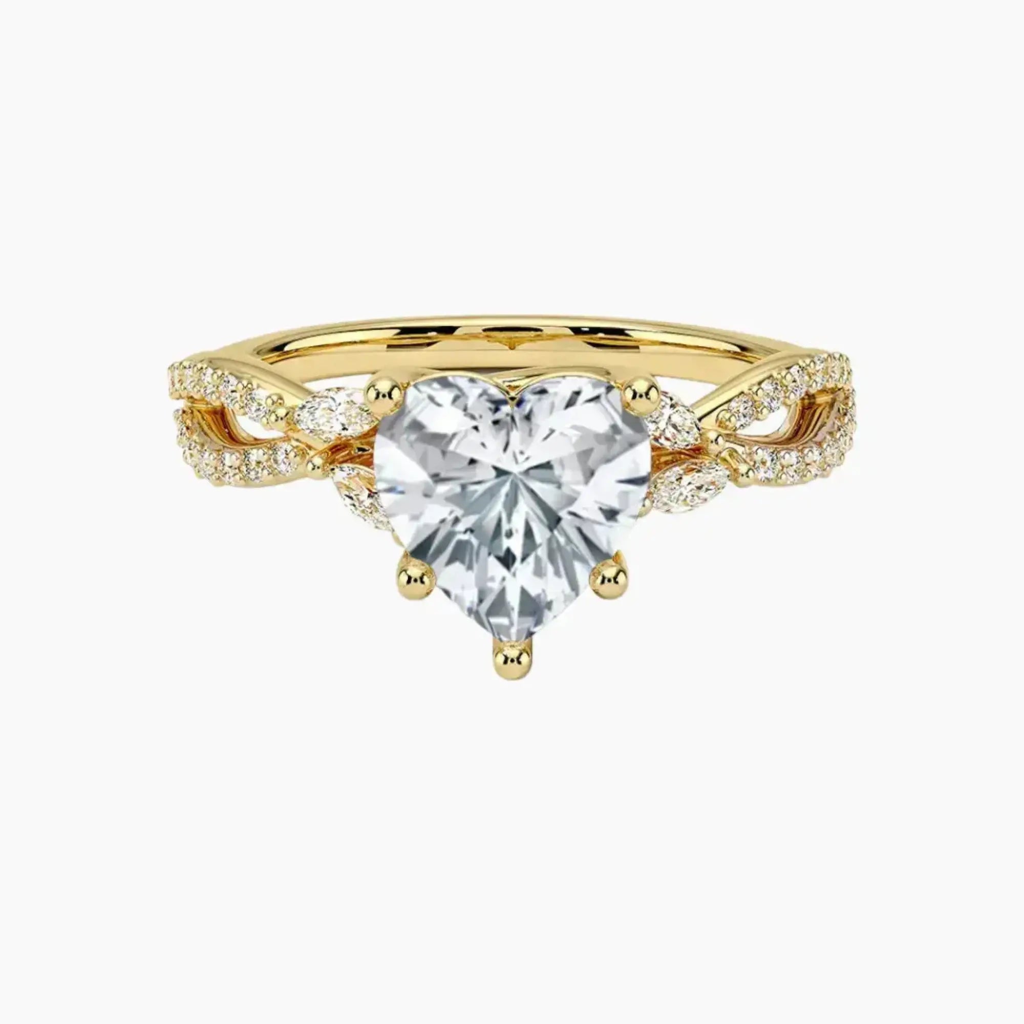 Amara Luxe Adorned Heart Designer 2.5 Carat Lab Grown Diamond Engagement Ring in 18K Yellow Gold