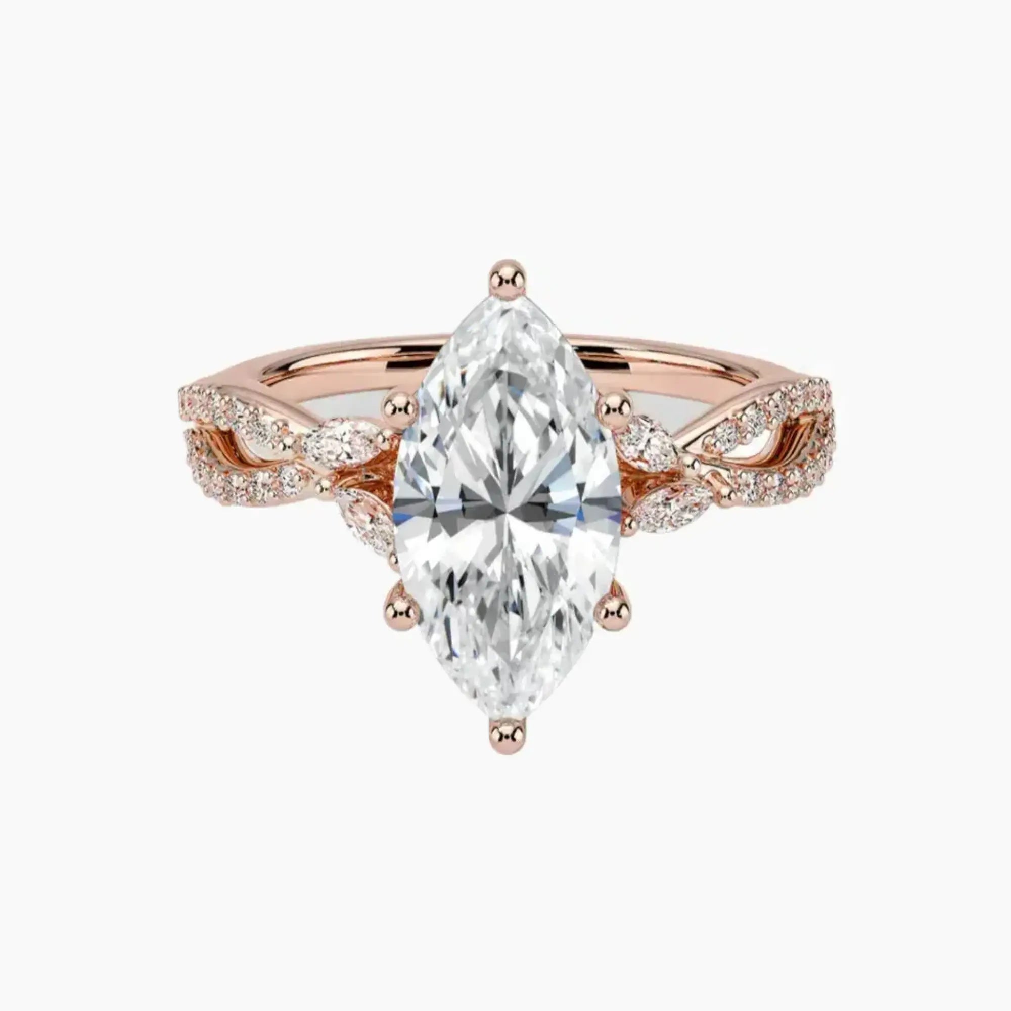 Amara Luxe Adorned Marquise Designer 3 Carat Lab Grown Diamond Engagement Ring in 18K Yellow Gold