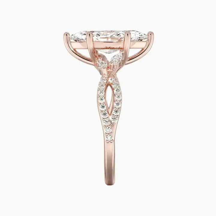 Amara Luxe Adorned Marquise Designer 1.5 Carat Lab Grown Diamond Engagement Ring in 18K Yellow Gold