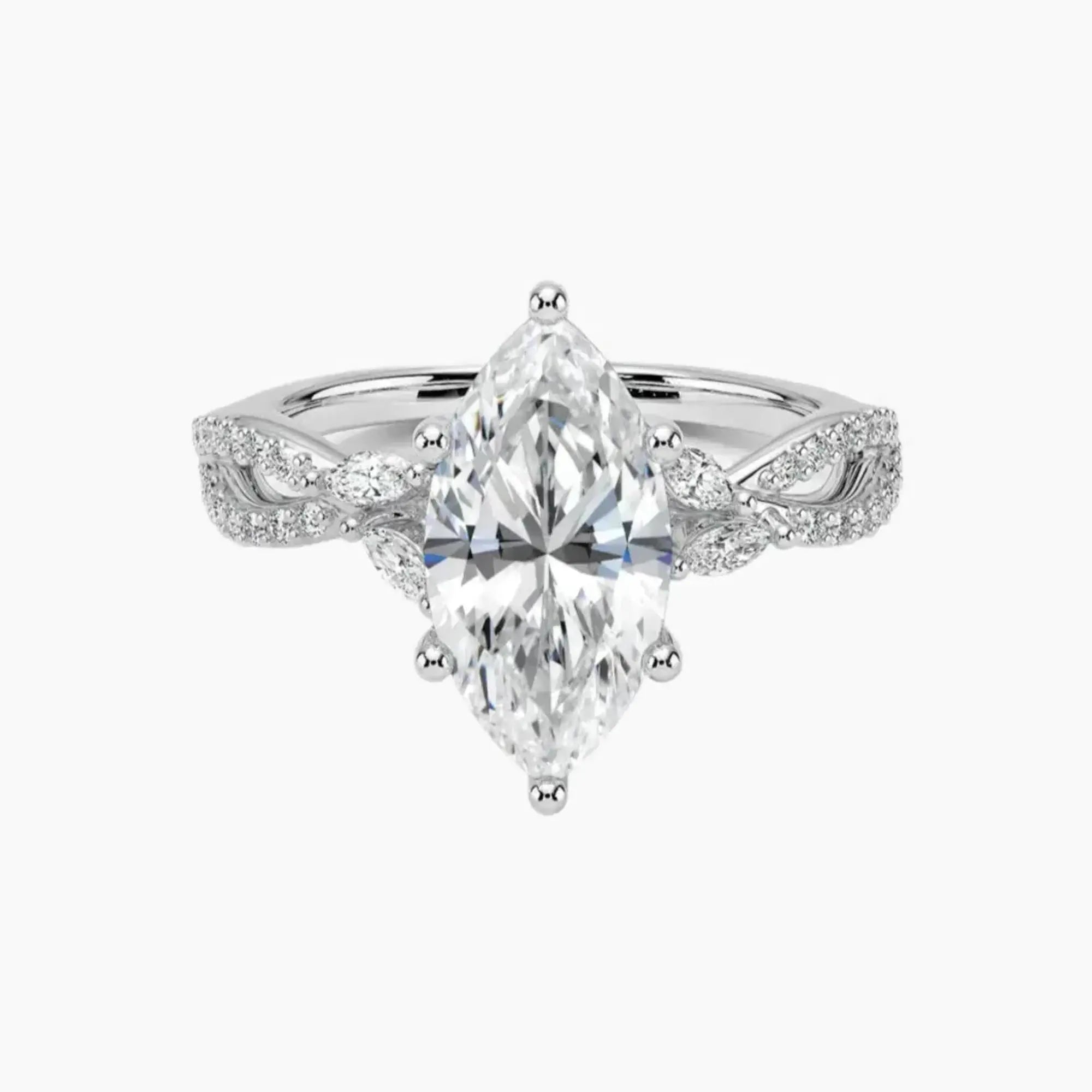 Amara Luxe Adorned Marquise Designer 2.5 Carat Lab Grown Diamond Engagement Ring in 14K White Gold