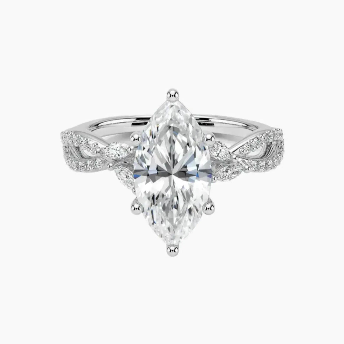 Amara Luxe Adorned Marquise Designer 3 Carat Lab Grown Diamond Engagement Ring in 18K White Gold