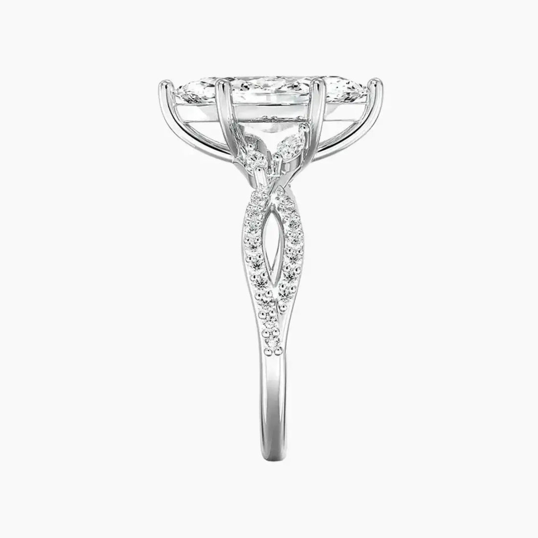 Amara Luxe Adorned Marquise Designer 1 Carat Lab Grown Diamond Engagement Ring in 14K White Gold