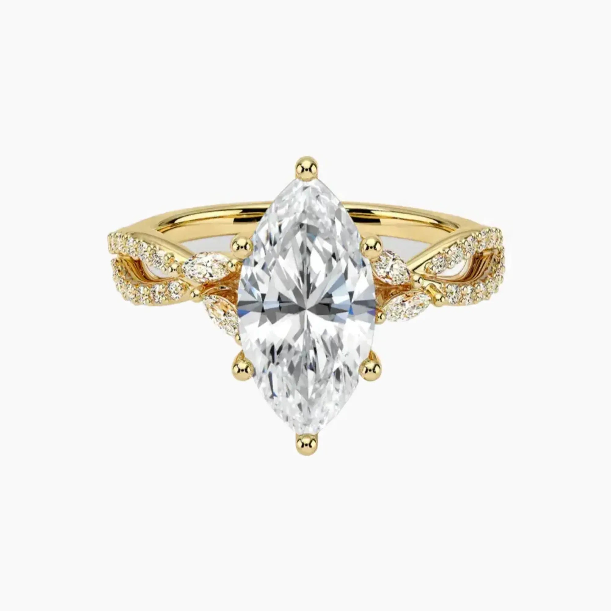 Amara Luxe Adorned Marquise Designer 1 Carat Lab Grown Diamond Engagement Ring in 14K White Gold