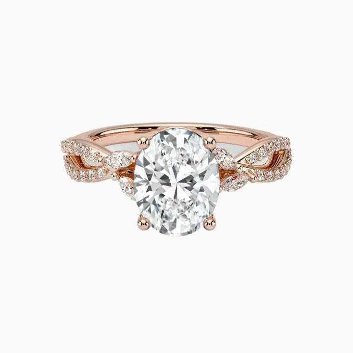 Amara Luxe Adorned Oval Designer 1 Carat Lab Grown Diamond Engagement Ring in 14K Rose Gold