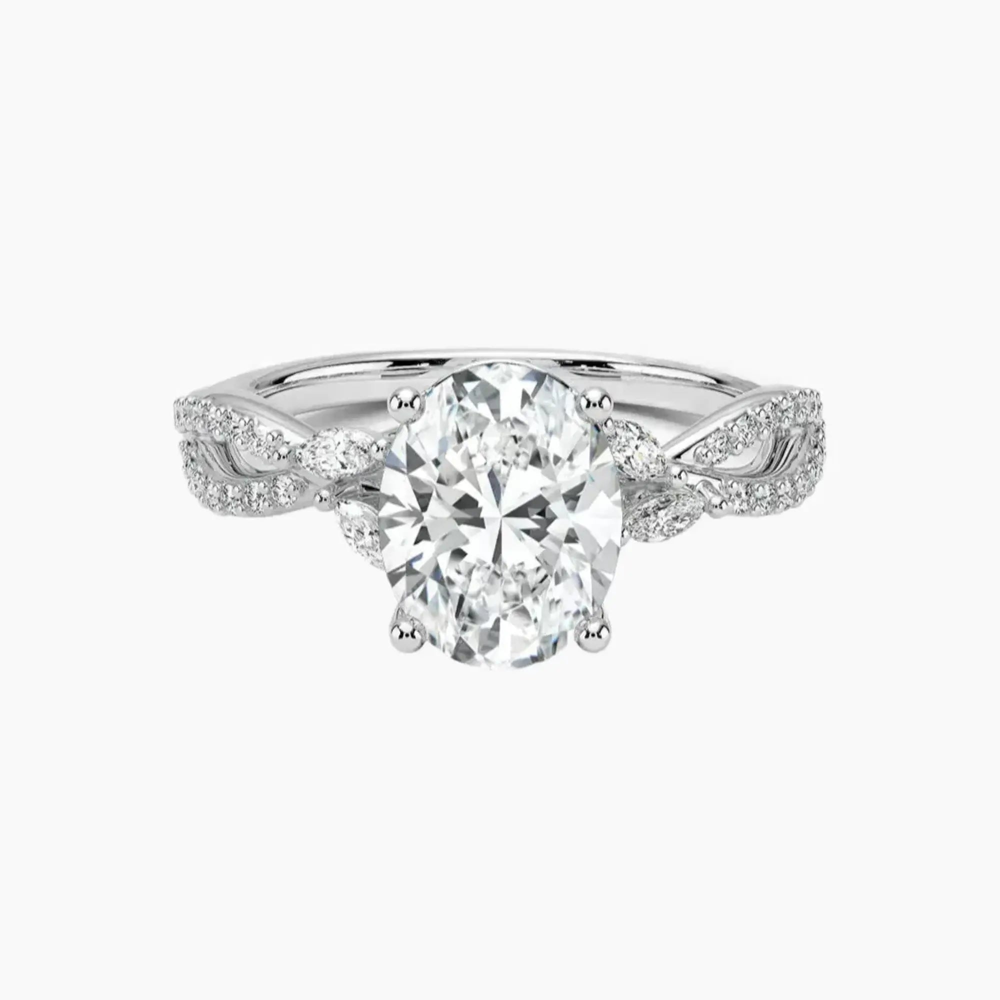 Amara Luxe Adorned Oval Designer Diamond Ring Setting in 14K White Gold