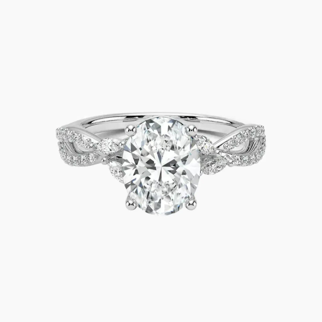 Amara Luxe Adorned Oval Designer Diamond Ring Setting in 18K White Gold
