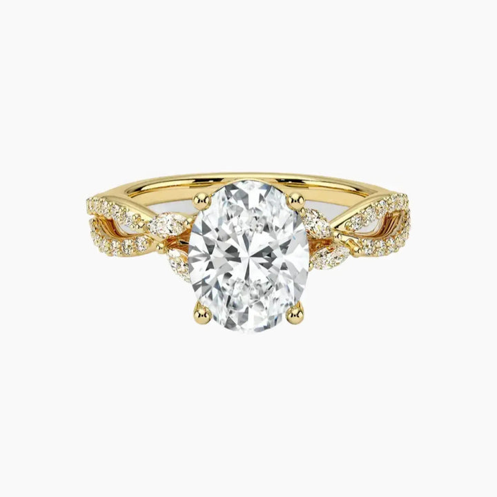 Amara Luxe Adorned Oval Designer 2.5 Carat Lab Grown Diamond Engagement Ring in 18K Yellow Gold