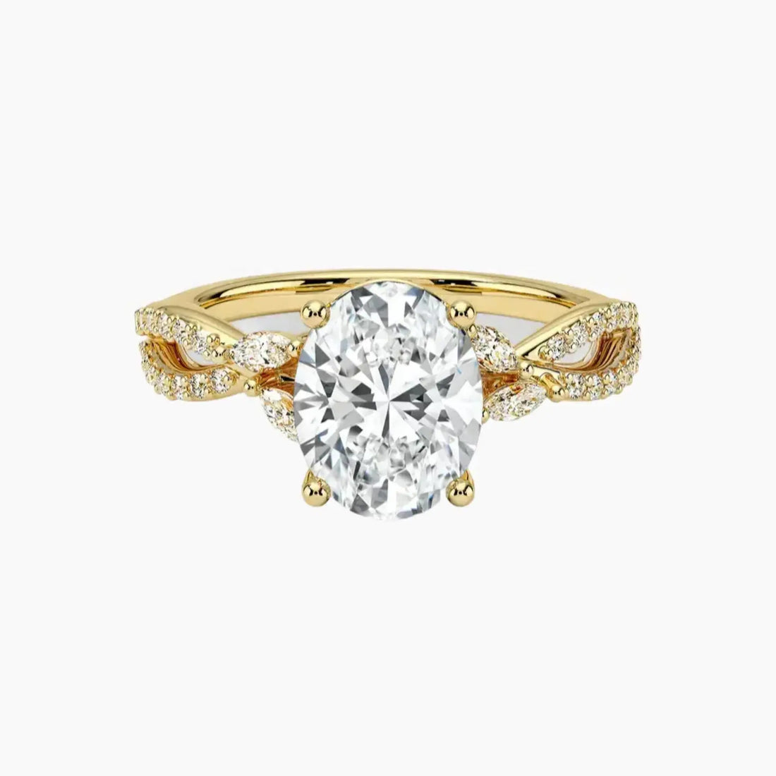 Amara Luxe Adorned Oval Designer 3 Carat Lab Grown Diamond Engagement Ring in 14K Yellow Gold