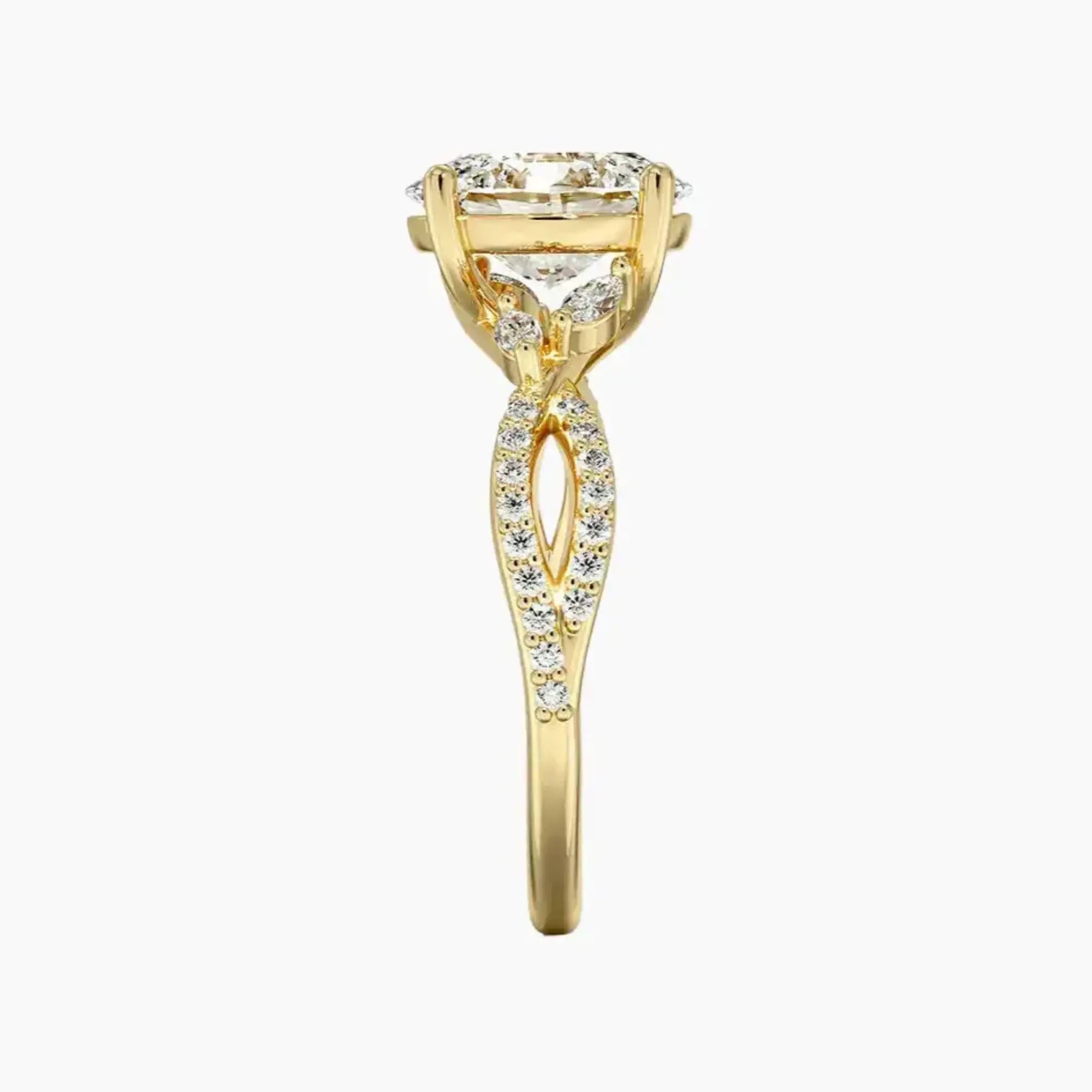 Amara Luxe Adorned Oval Designer 3 Carat Lab Grown Diamond Engagement Ring in 14K Yellow Gold