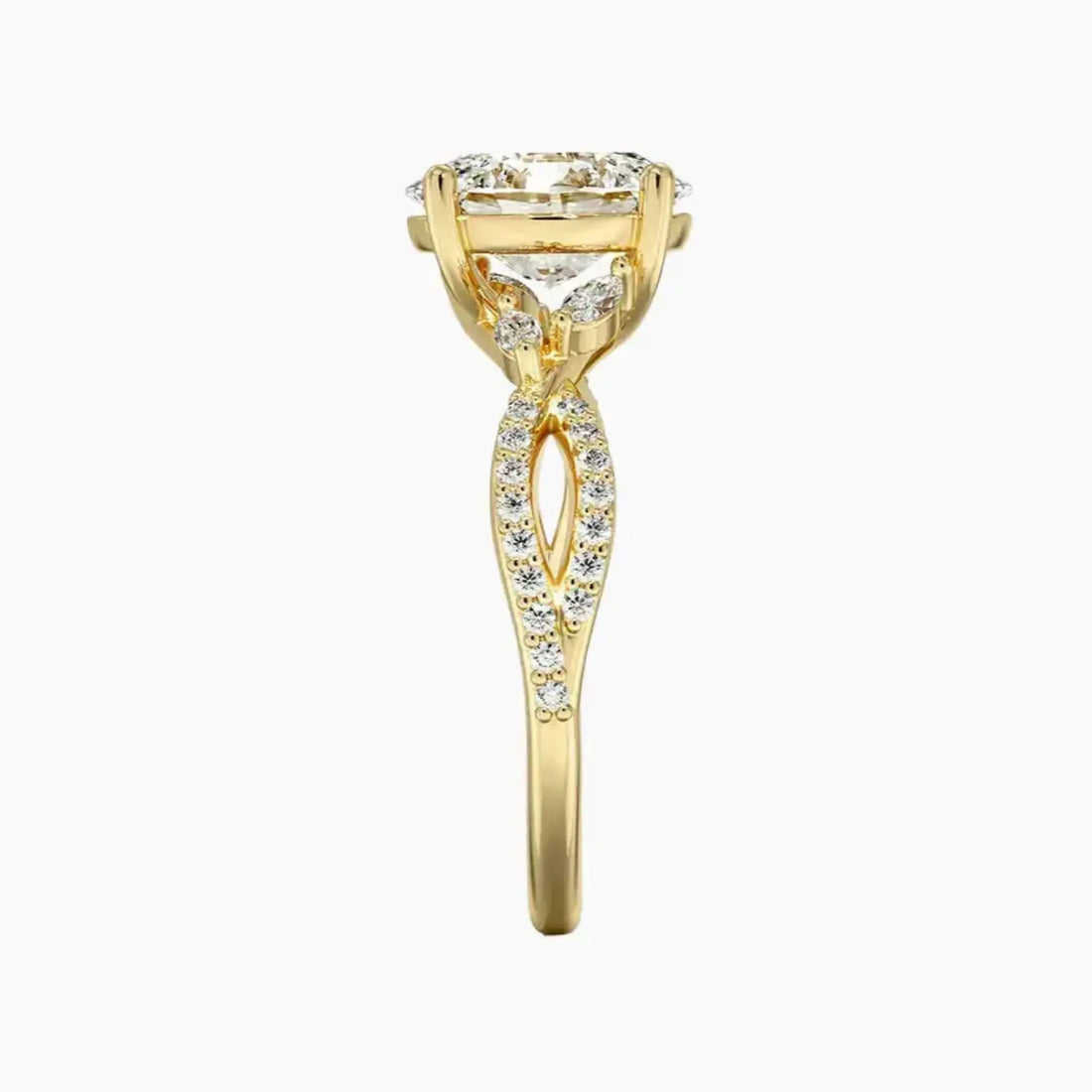 Amara Luxe Adorned Oval Designer 3 Carat Lab Grown Diamond Engagement Ring in 18K Yellow Gold