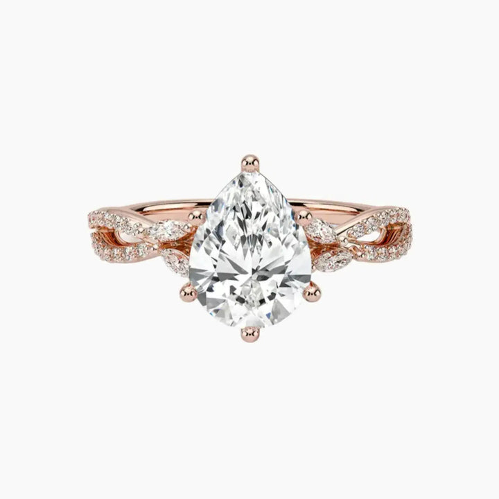 Amara Luxe Adorned Pear Designer 1.5 Carat Lab Grown Diamond Engagement Ring in 14K Rose Gold