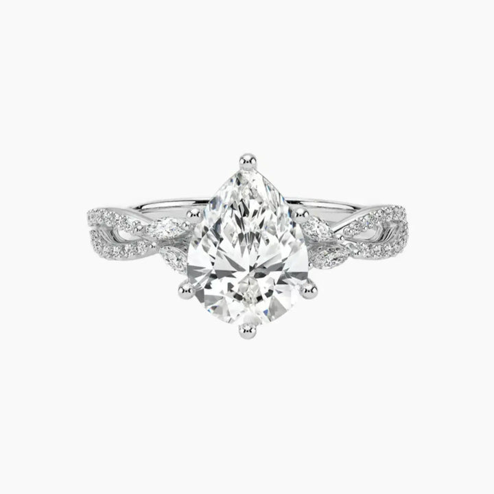 Amara Luxe Adorned Pear Designer 2 Carat Lab Grown Diamond Engagement Ring in 18K White Gold