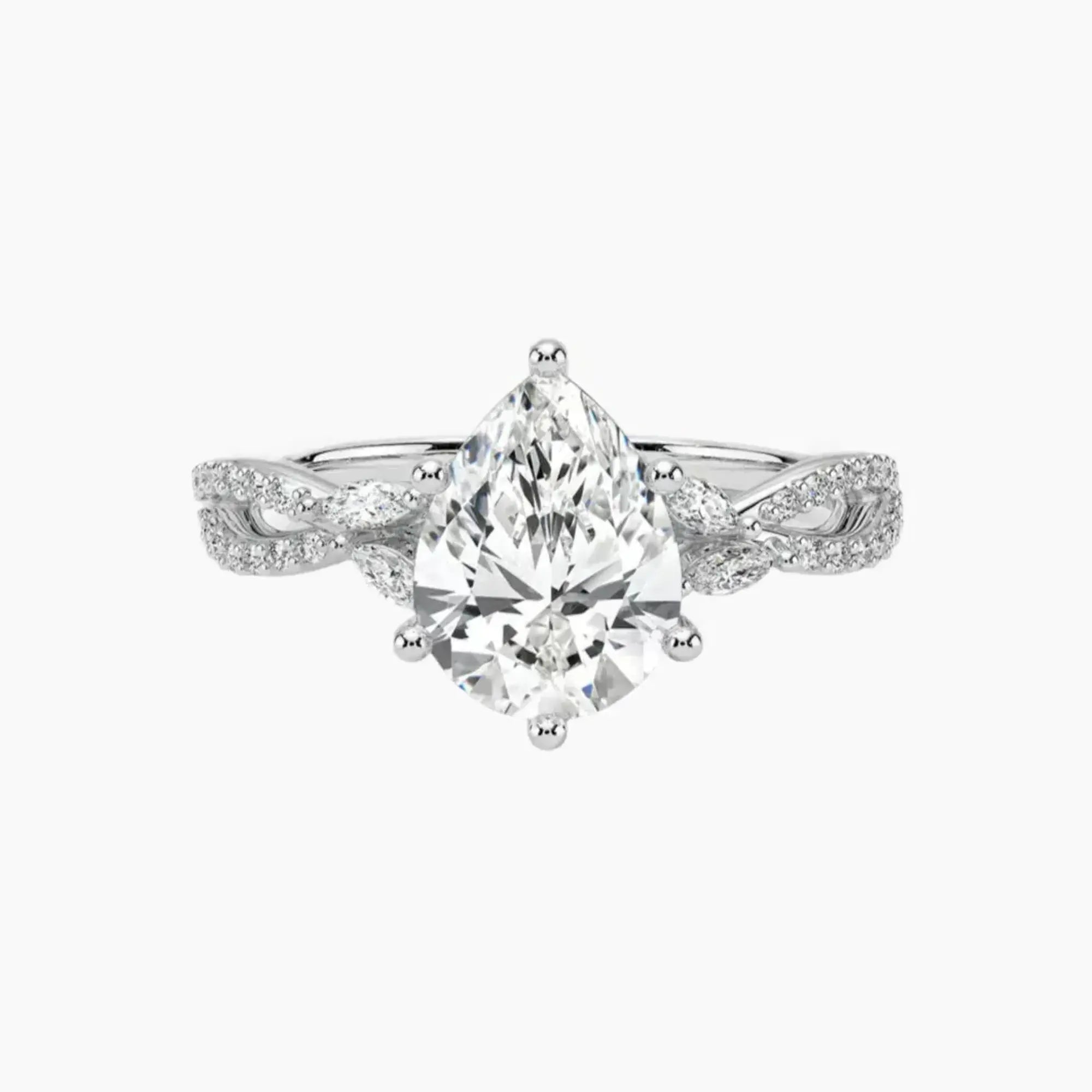 Amara Luxe Adorned Pear Designer Diamond Ring Setting in 18K White Gold
