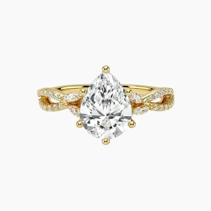 Amara Luxe Adorned Pear Designer 1.5 Carat Lab Grown Diamond Engagement Ring in 14K Yellow Gold