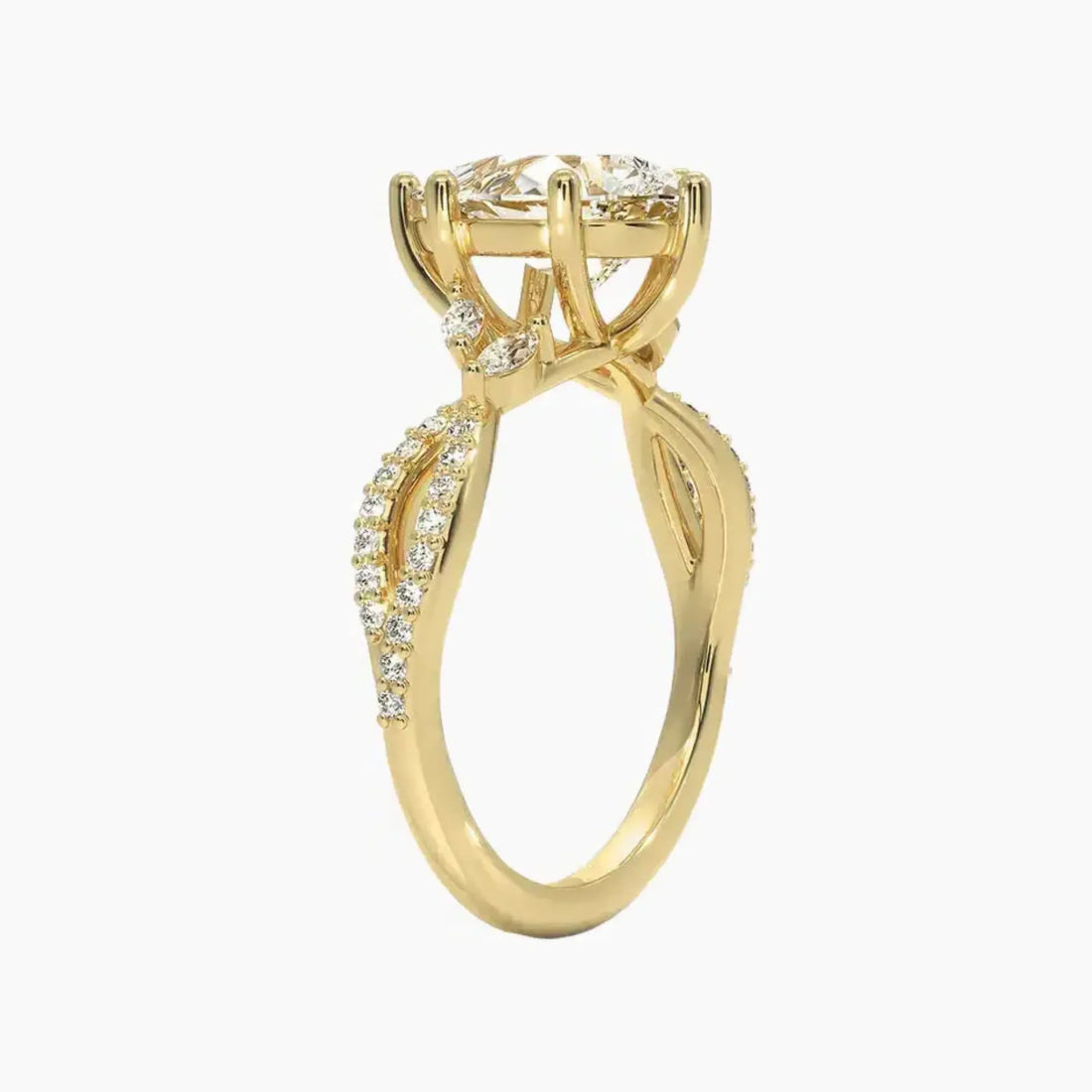Amara Luxe Adorned Pear Designer 1.5 Carat Lab Grown Diamond Engagement Ring in 18K Yellow Gold