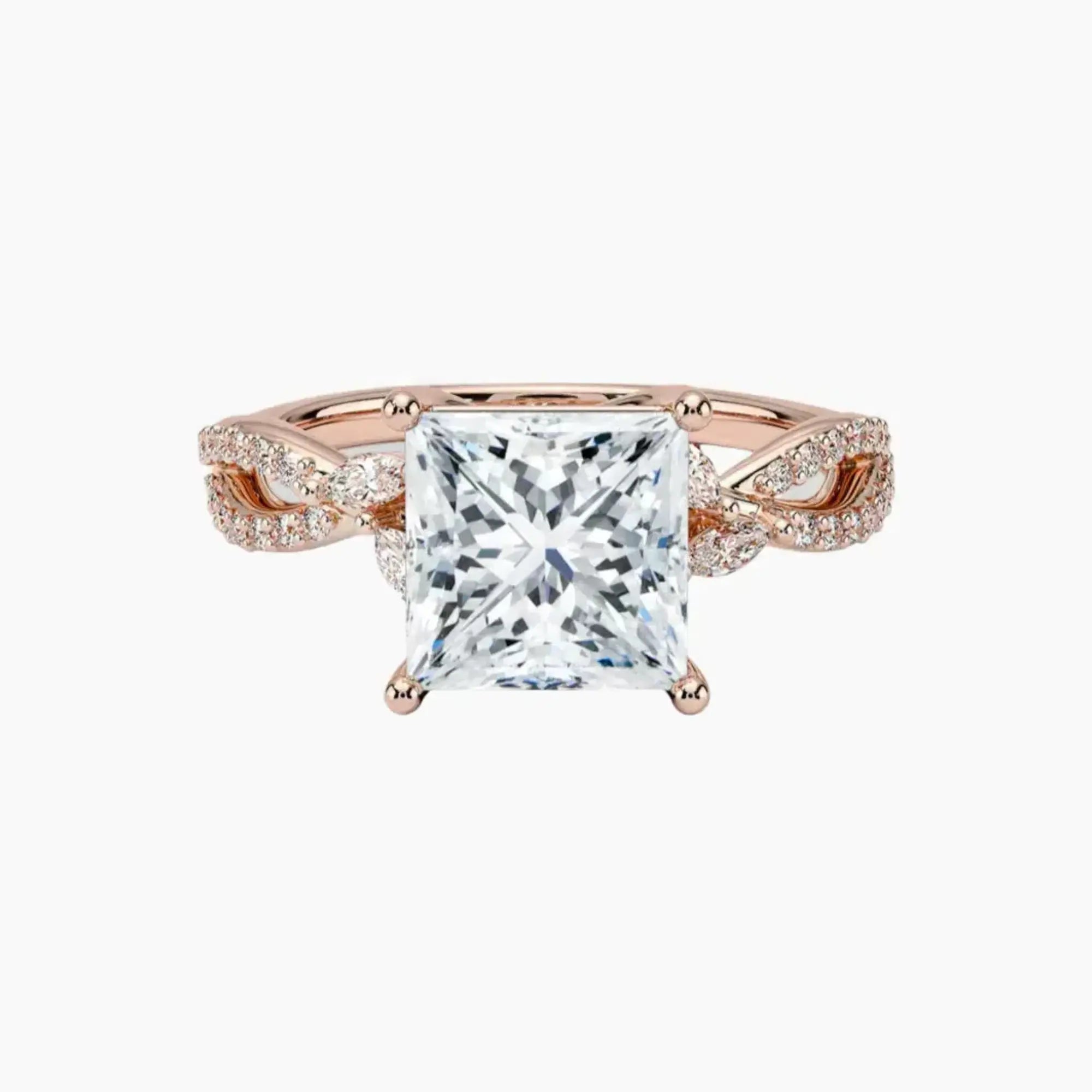 Amara Luxe Adorned Princess Designer 2.5 Carat Lab Grown Diamond Engagement Ring in 14K White Gold