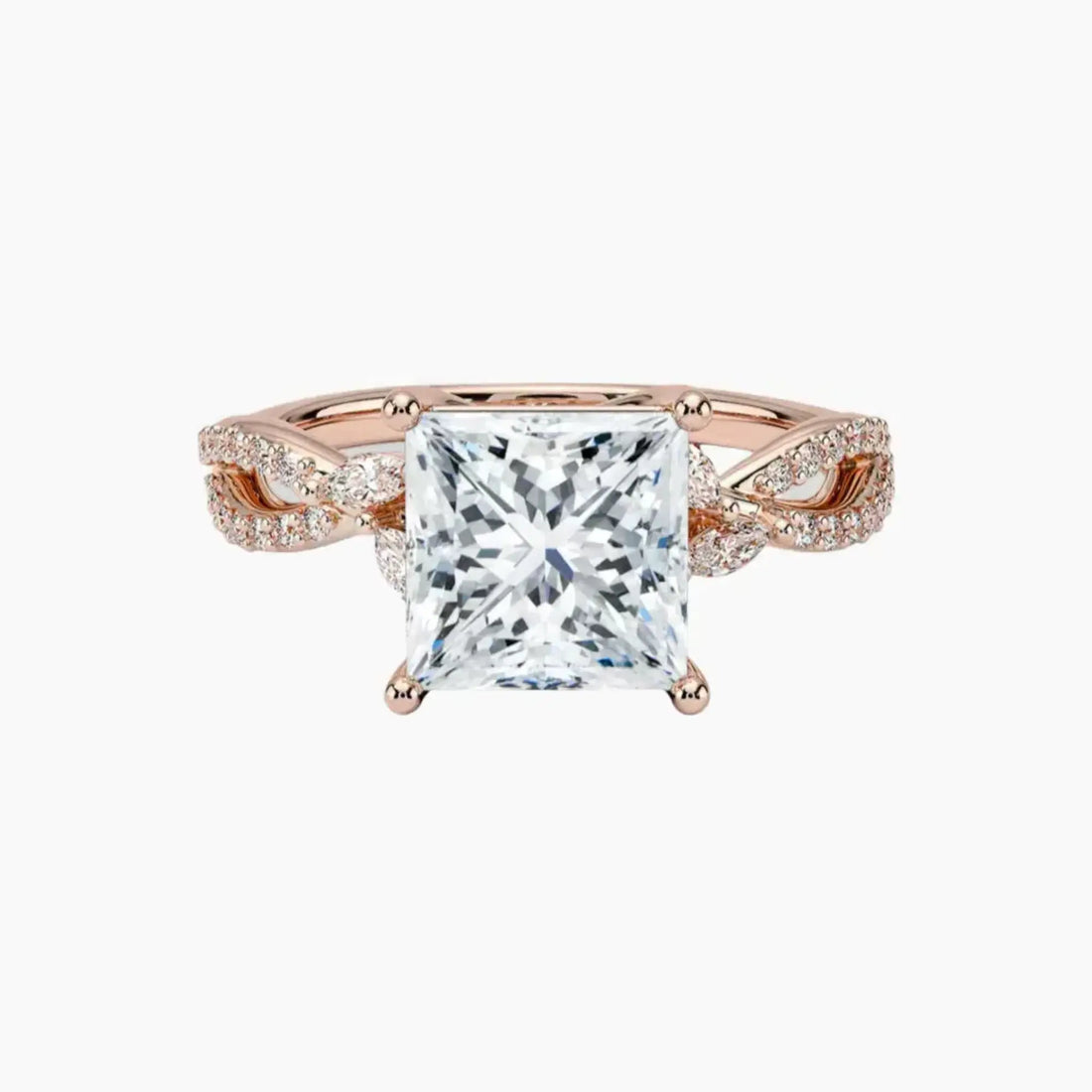 Amara Luxe Adorned Princess Designer 2.5 Carat Lab Grown Diamond Engagement Ring in 14K Rose Gold