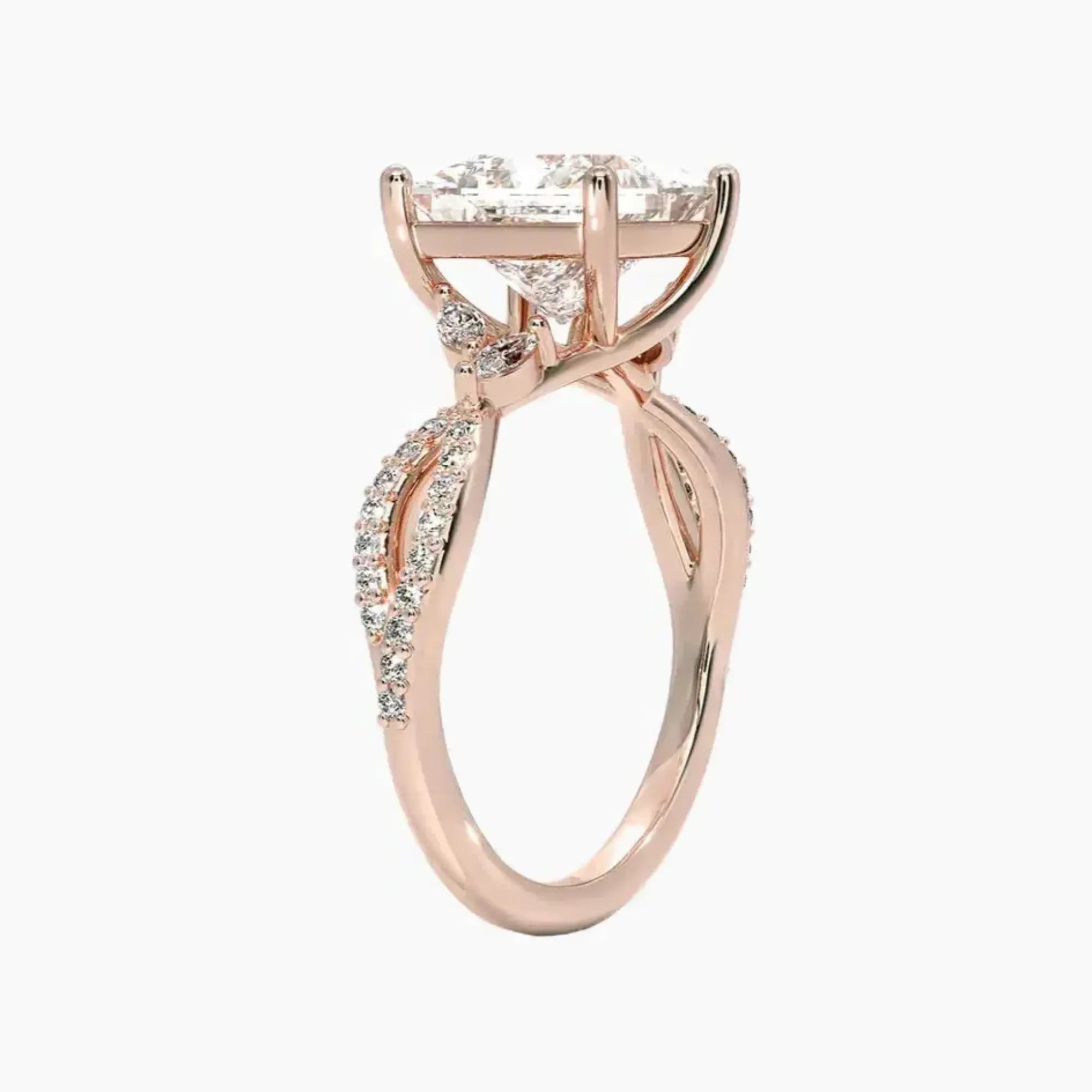 Amara Luxe Adorned Princess Designer 1 Carat Lab Grown Diamond Engagement Ring in 18K Rose Gold