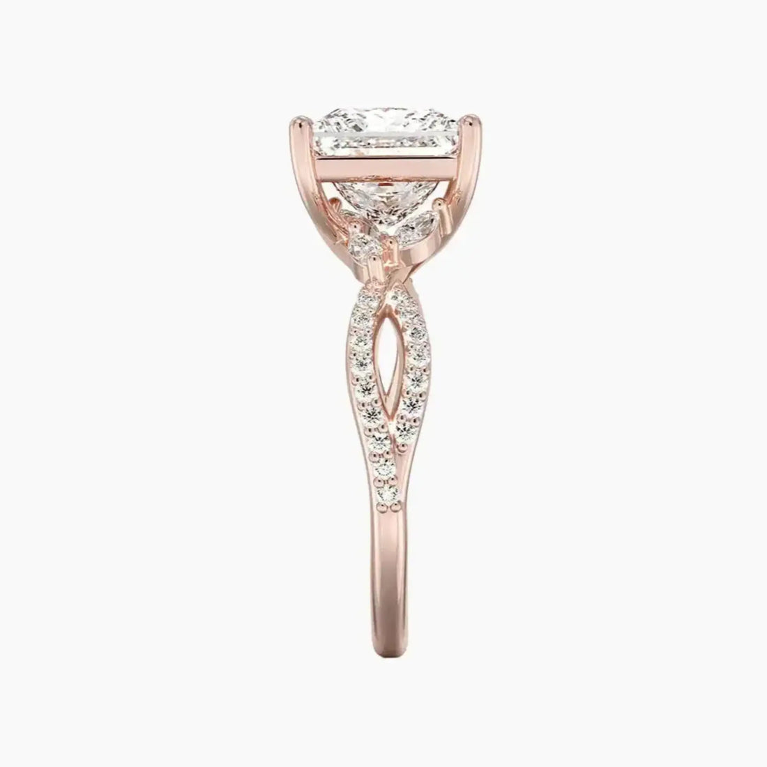 Amara Luxe Adorned Princess Designer 2 Carat Lab Grown Diamond Engagement Ring in 14K White Gold