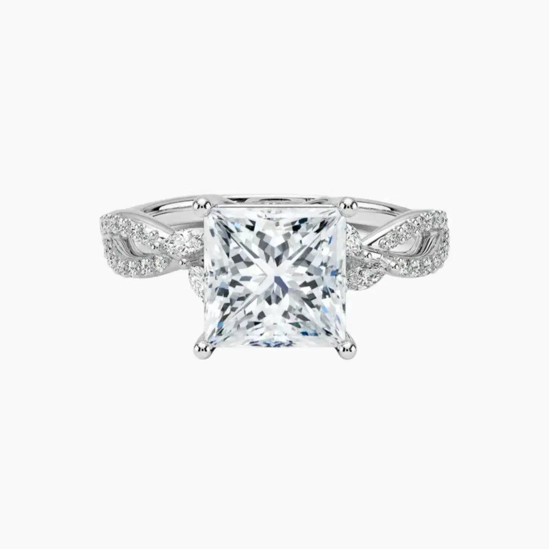 Amara Luxe Adorned Princess Designer 2 Carat Lab Grown Diamond Engagement Ring in 14K White Gold