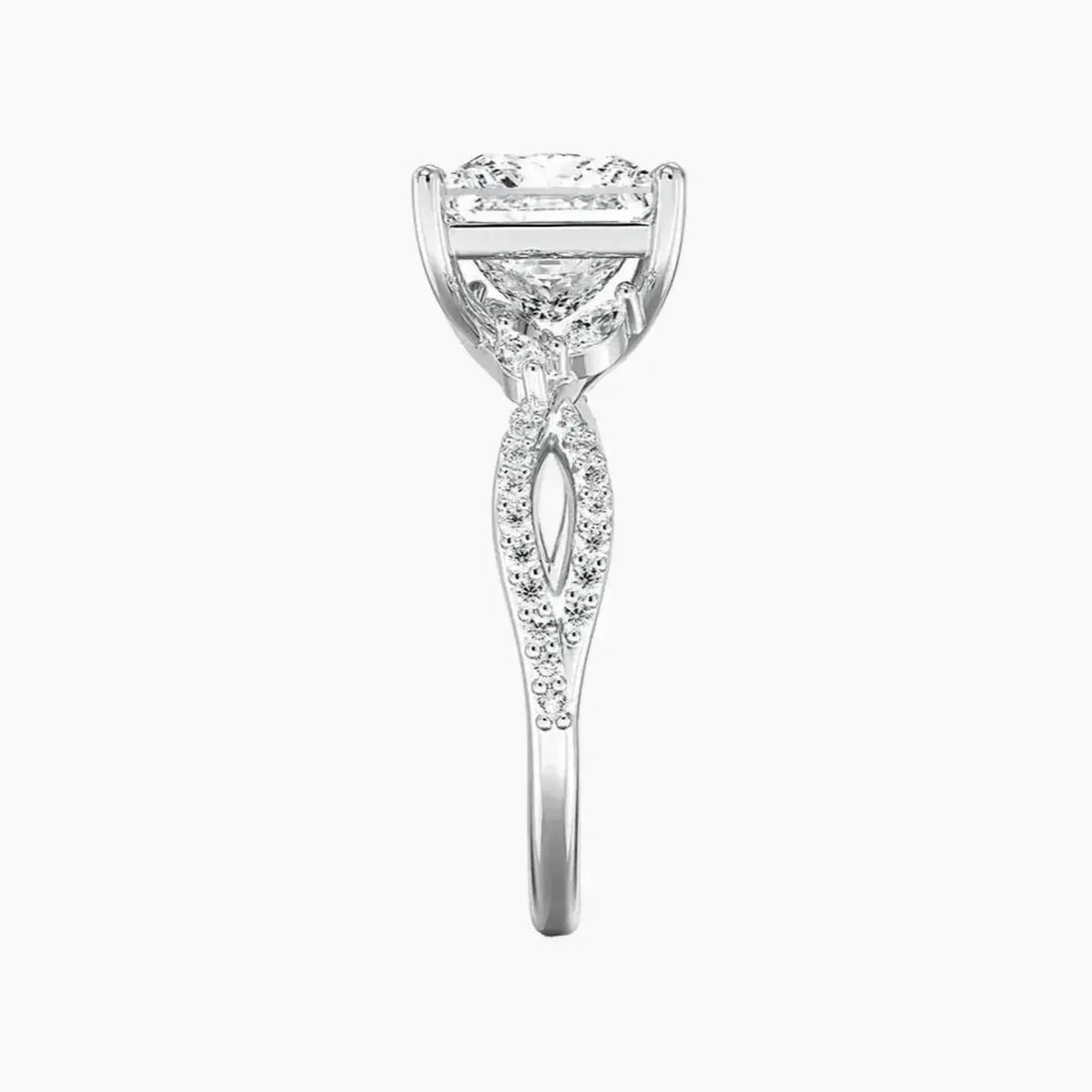 Amara Luxe Adorned Princess Designer 2 Carat Lab Grown Diamond Engagement Ring in 18K White Gold
