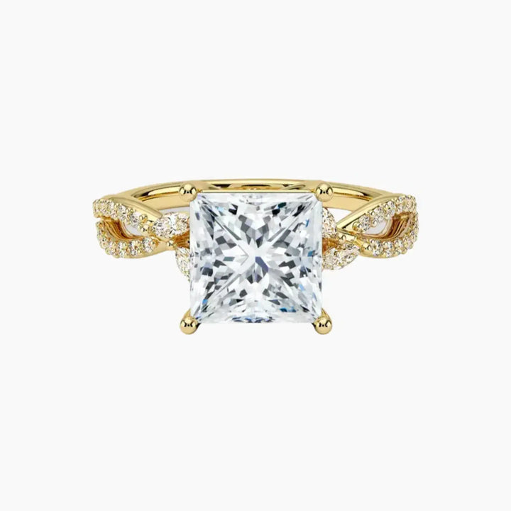 Amara Luxe Adorned Princess Designer 2 Carat Lab Grown Diamond Engagement Ring in 14K Yellow Gold