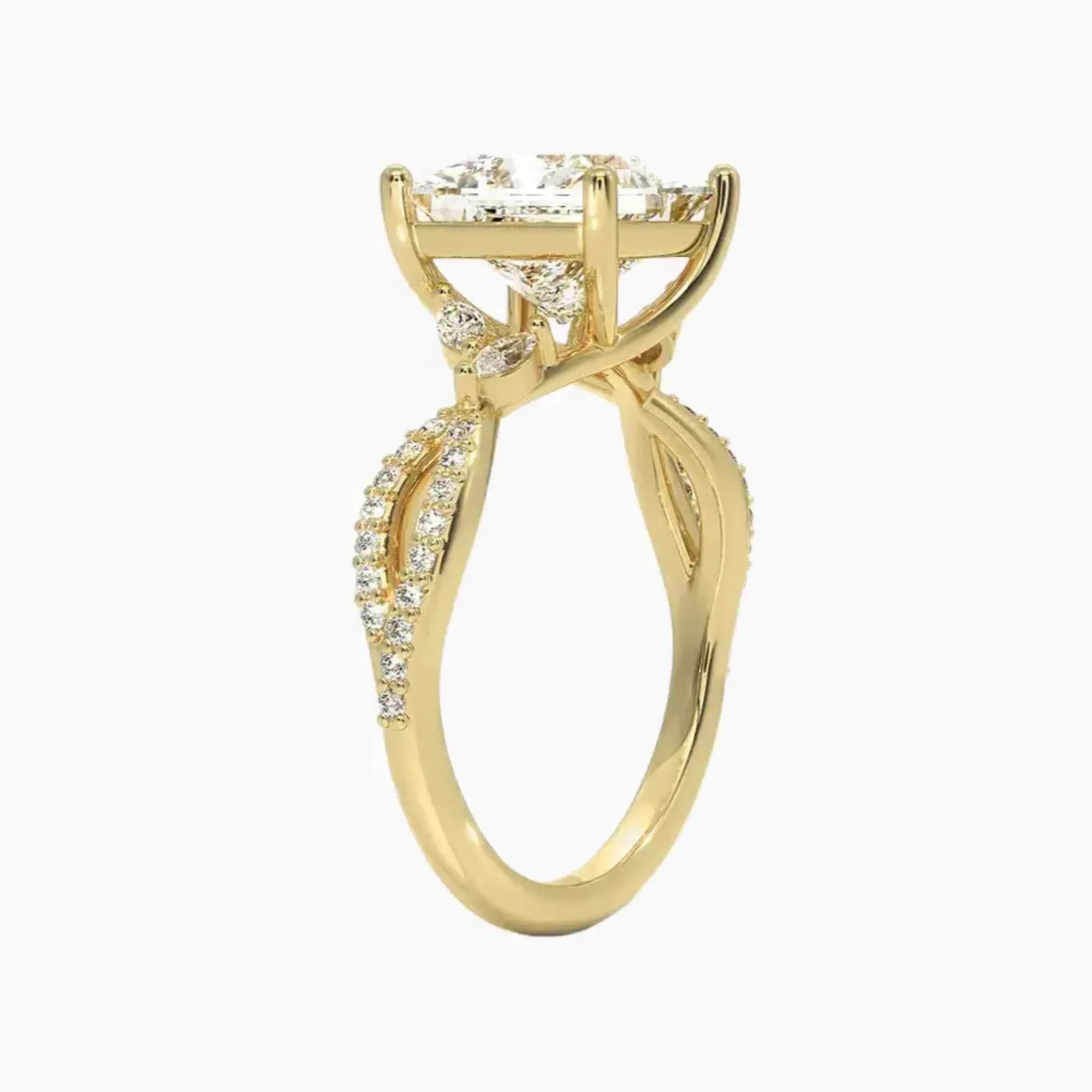 Amara Luxe Adorned Princess Designer 3 Carat Lab Grown Diamond Engagement Ring in 14K Yellow Gold