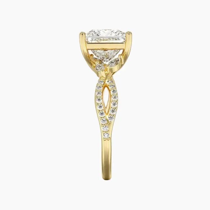 Amara Luxe Adorned Princess Designer 1.5 Carat Lab Grown Diamond Engagement Ring in 14K Rose Gold