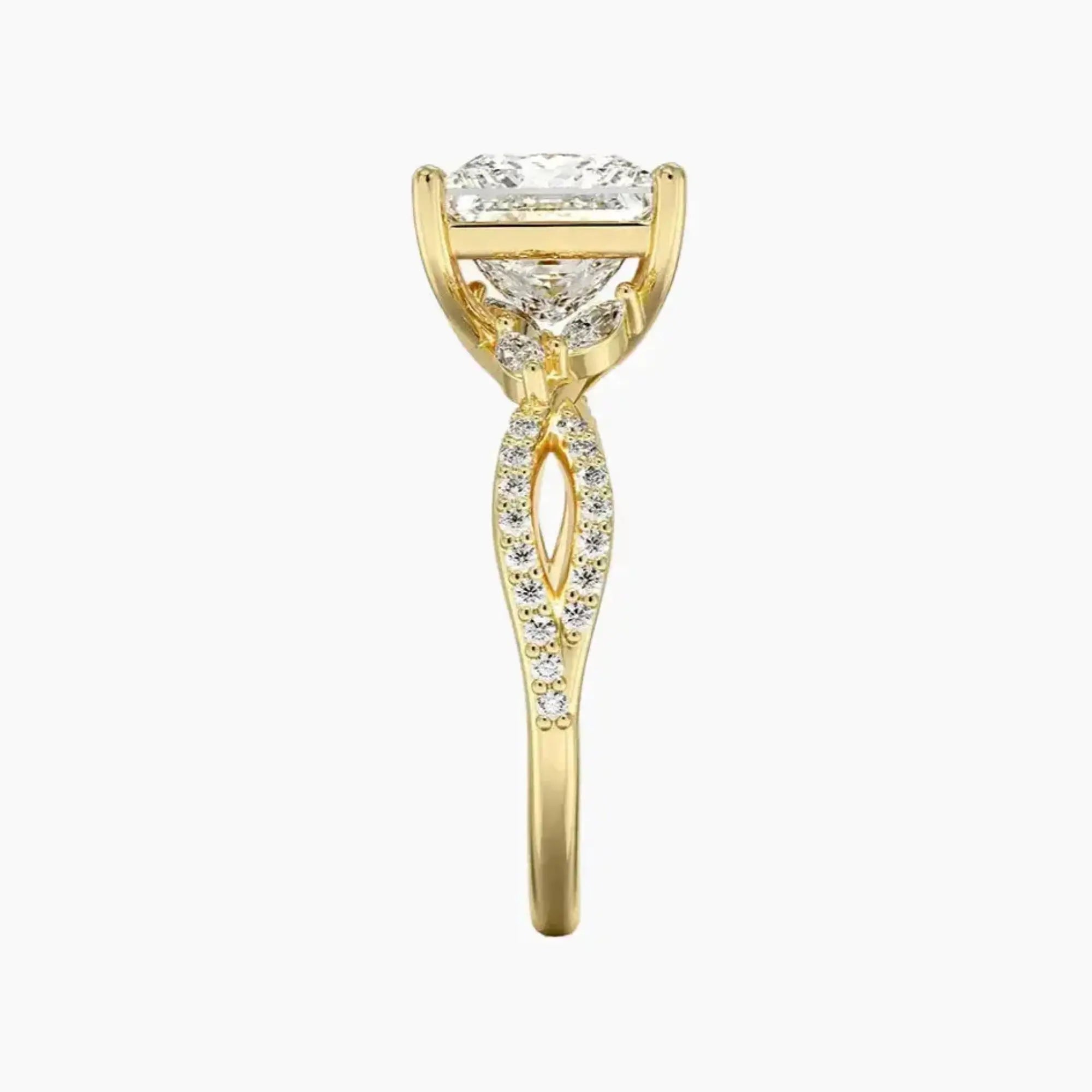 Amara Luxe Adorned Princess Designer 3 Carat Lab Grown Diamond Engagement Ring in 14K Yellow Gold