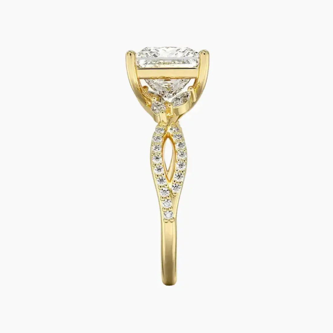 Amara Luxe Adorned Princess Designer 3 Carat Lab Grown Diamond Engagement Ring in 18K Rose Gold