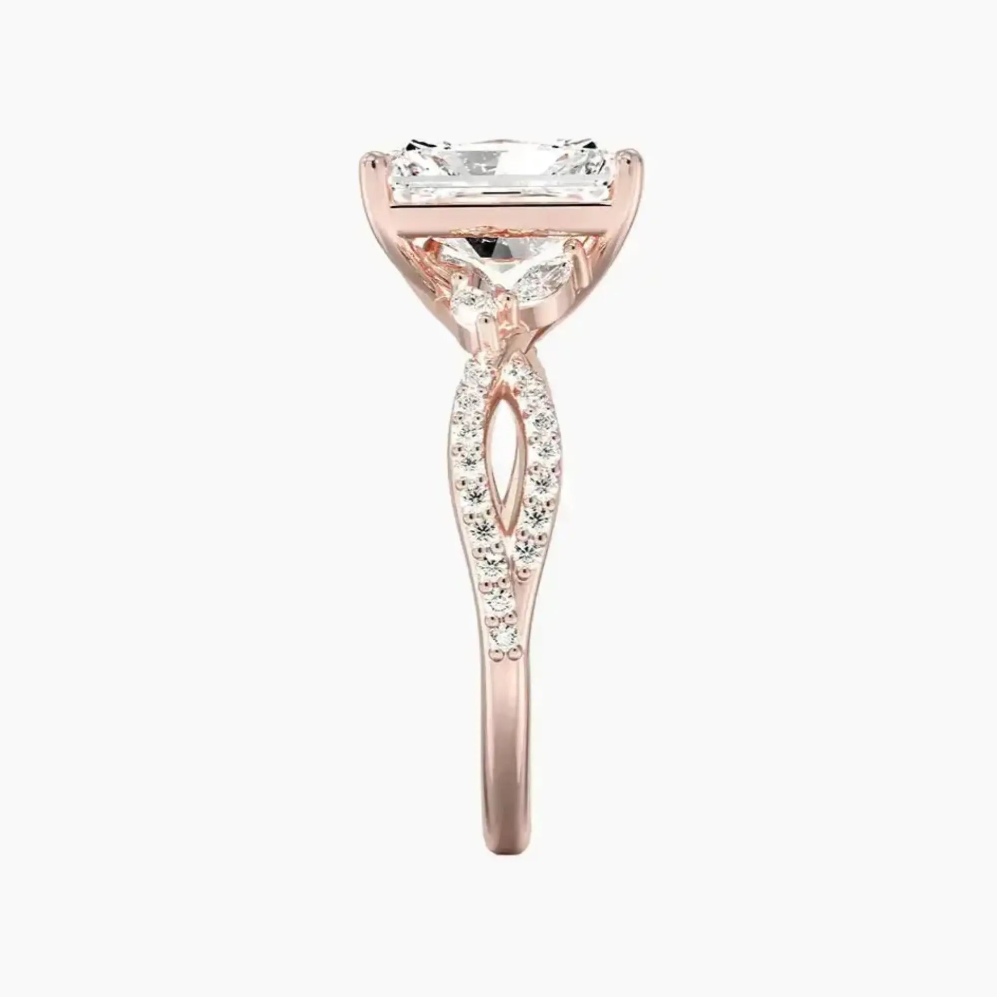 Amara Luxe Adorned Radiant Designer 2.5 Carat Lab Grown Diamond Engagement Ring in 18K White Gold