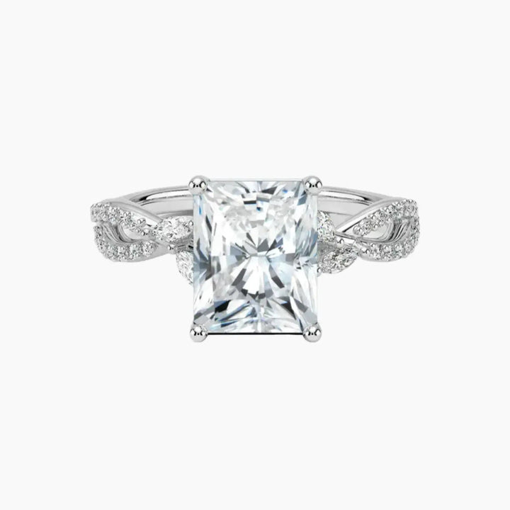 Amara Luxe Adorned Radiant Designer 3 Carat Lab Grown Diamond Engagement Ring in 18K White Gold